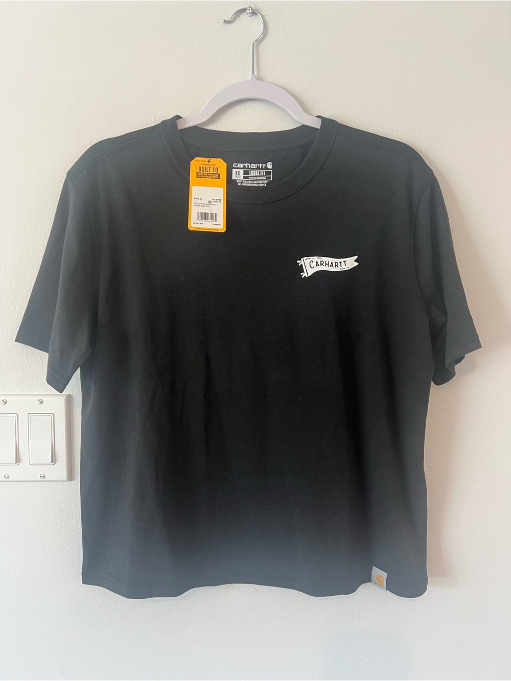 NEW Carhartt Black Tencel Fiber Series Short Sleeve Womens XS White Banner Logo